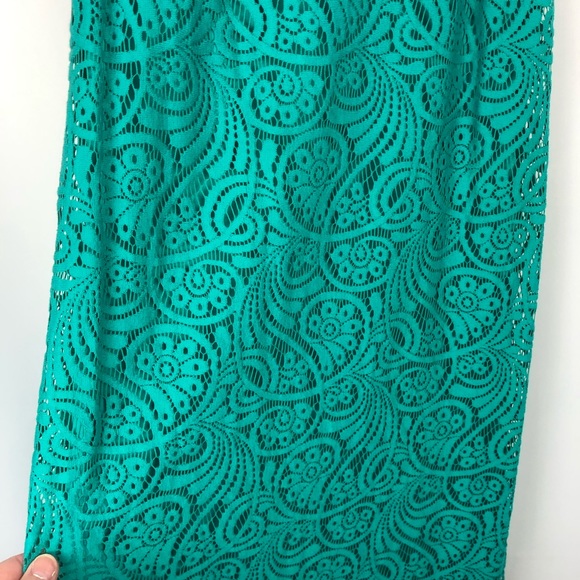 Eliza J High Neck Teal Lace Sleeveless Sheath Dress - Size 2 - Picture 6 of 13